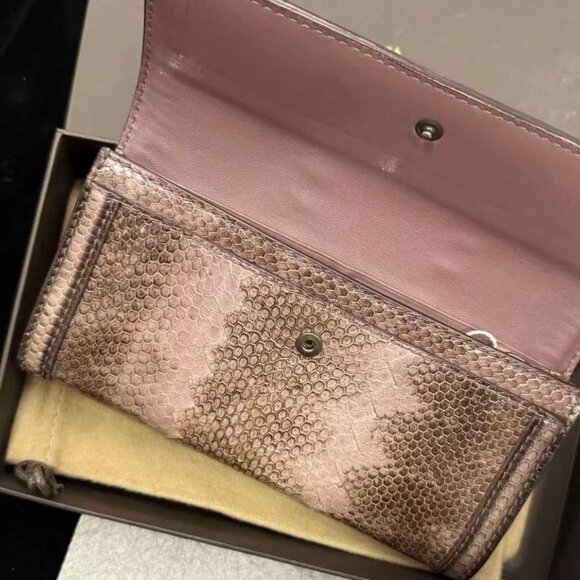 Bottega Veneta FULL SET Mauve Pink Python Flap Continental Wallet - Picture 2 of 5